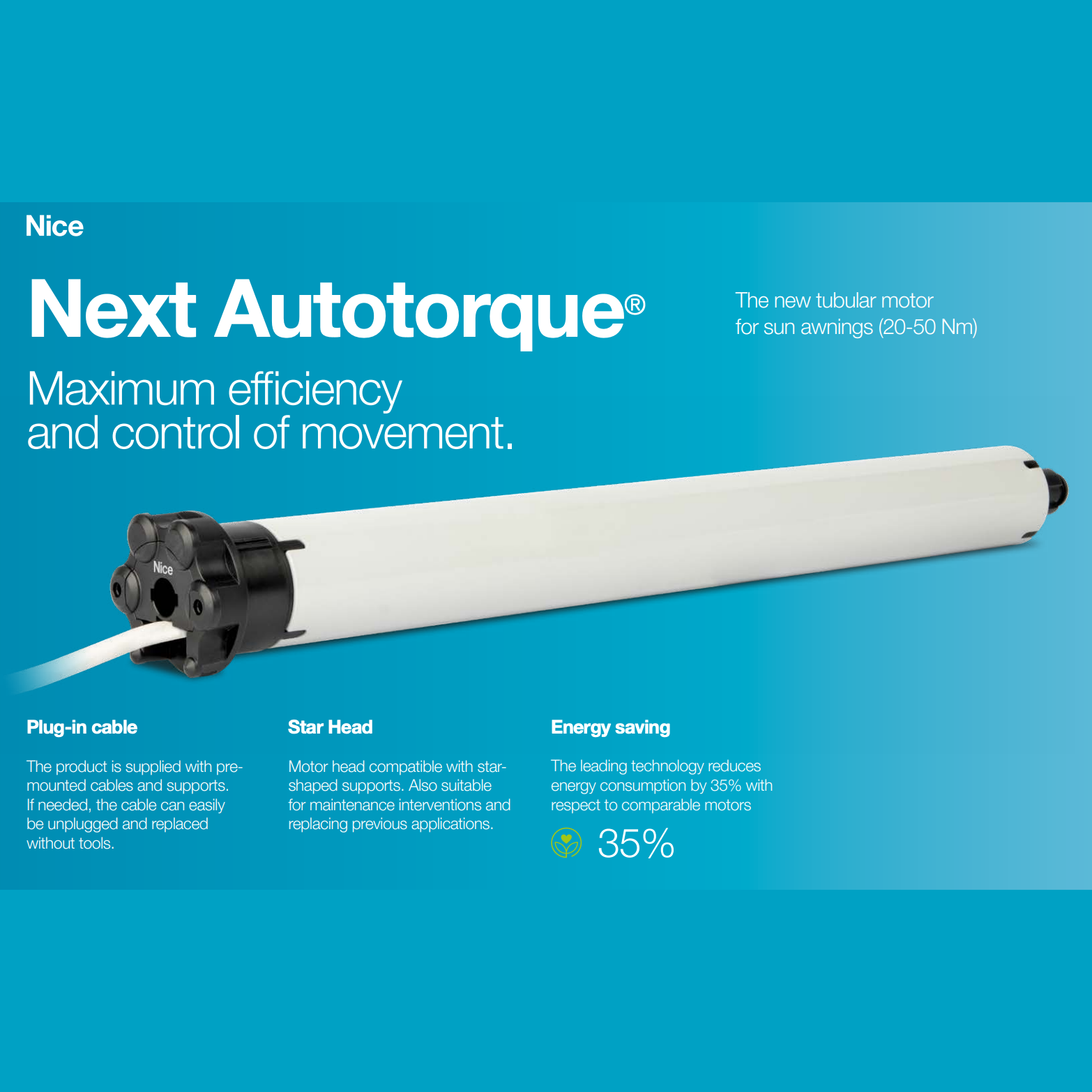 Nice Next Fit MT Autotorque - Ασύρματο μοτέρ ιδανικό για τέντες με ηλεκτρονικά όρια και ενσωματωμένο αμφίδρομο δέκτη (Αυτόματη ρύθμιση ροπής και στροφών)