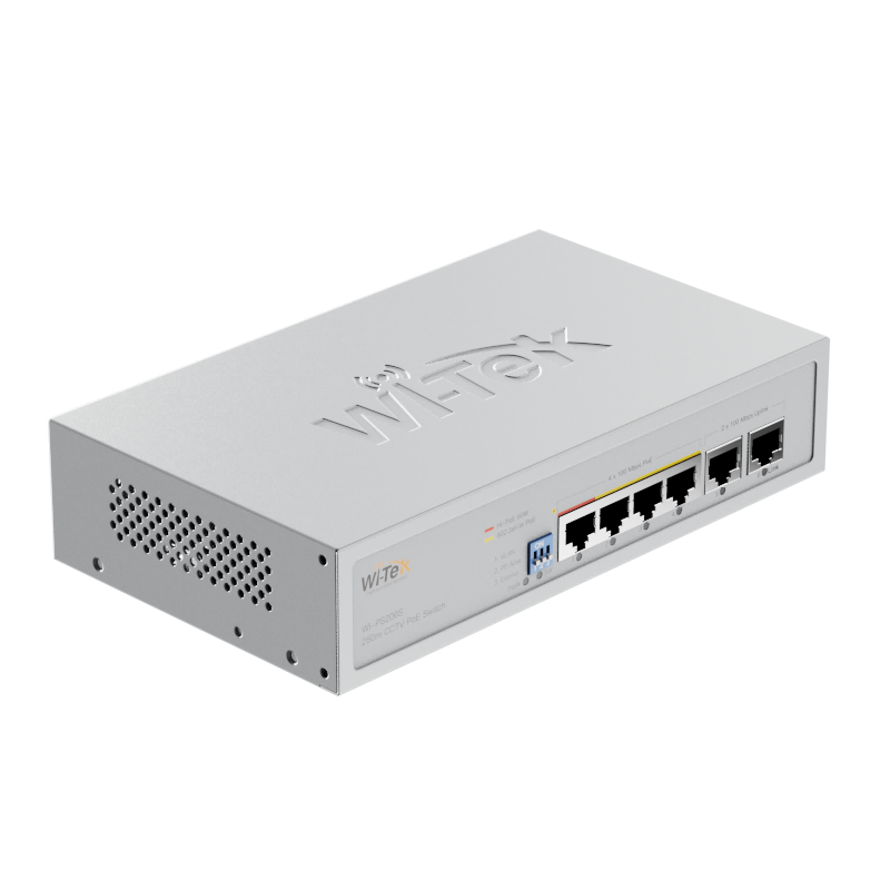 WI-TEK - WI-PS206S (V2) PoE Switch με 4 θύρες 100Mbps, με υποστήριξη 250m CCTV PoE. Τροφοδοσία 60W.