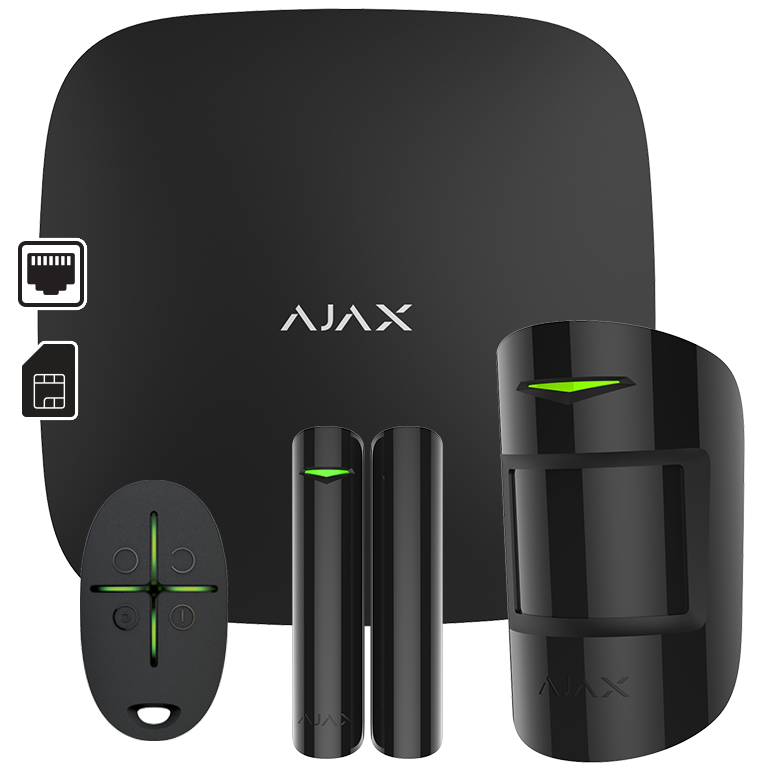 AJAX - STARTER KIT BLACK Σετ κεντρικής μονάδας IP & Sim, σε μαύρο χρώμα.