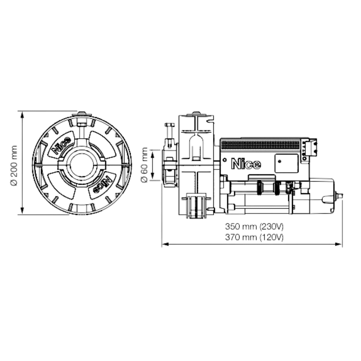 Nice RONDO RN2040 (Basic kit) - Κεντρικό μοτέρ ρολού 180Nm Φ60 με φρένο