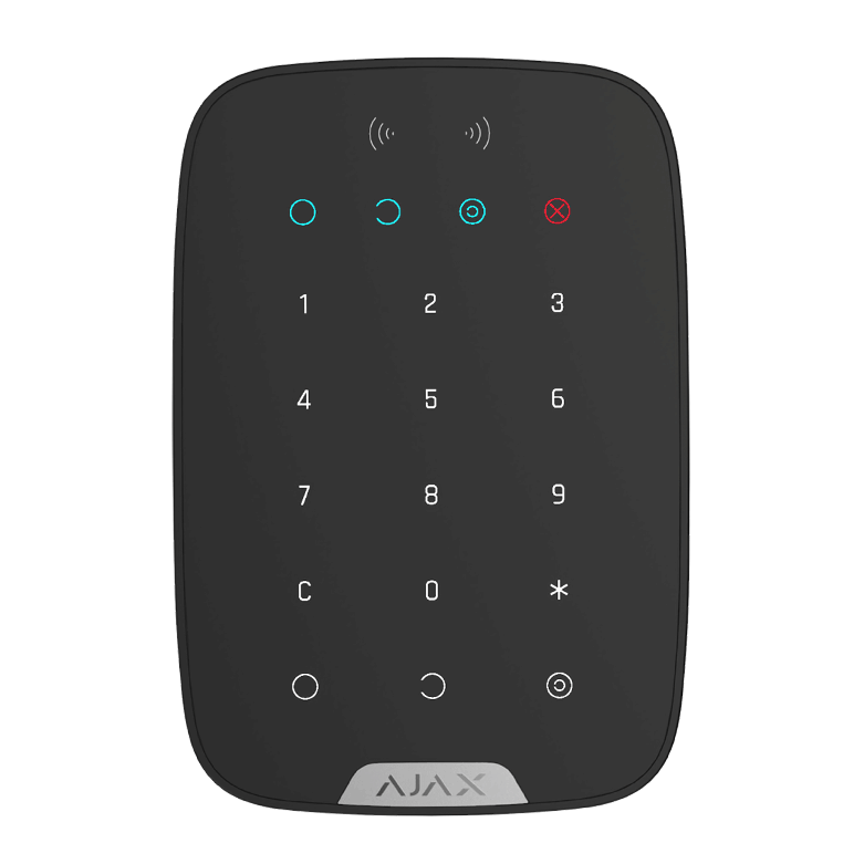 AJAX - KEYPAD PLUS BLACK Ασύρματο πληκτρολόγιο αφής με ενσωματωμένο Proximity Reader, σε μαύρο χρώμα.