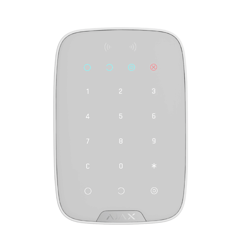 AJAX - KEYPAD PLUS WHITE Ασύρματο πληκτρολόγιο αφής με ενσωματωμένο Proximity Reader, σε λευκό χρώμα.