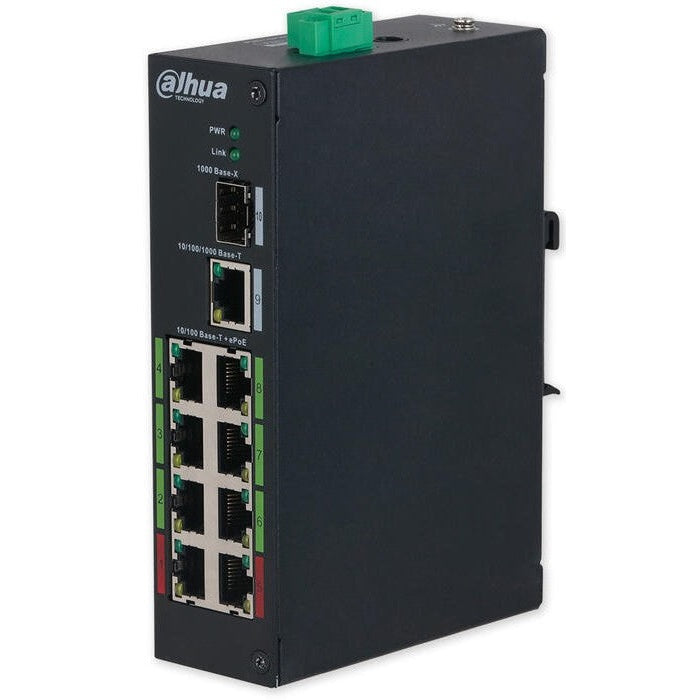 DAHUA - LR2110-8ET-120-V2 Switch με 8 θύρες ePoE, 1 θύρα uplink 1000Mbps και 1 θύρα SFP. (Unmanaged, Hardened)