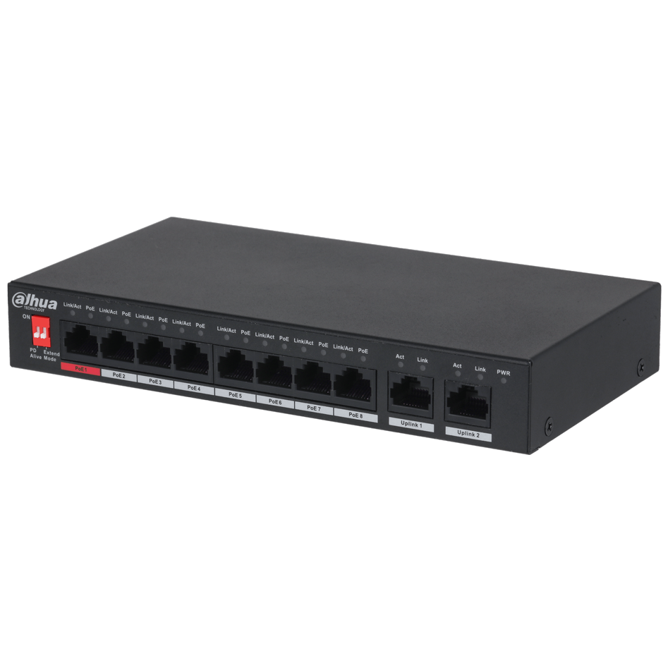 DAHUA - CS4010-8ET-110 Cloud Managed switch με 8 θύρες PoE 100Μbps με 2 θύρες Uplink 1000Mbps. Aπομακρυσμένη διαχείριση μέσω κινητού. Τροφοδοσία 110W.