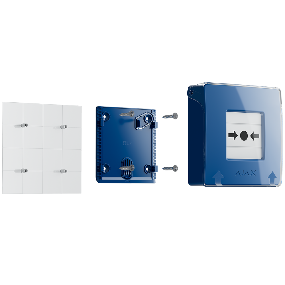 AJAX - MANUAL CALL POINT (BLUE) Ασύρματο μπουτόν επίτοιχης τοποθέτησης για χειροκίνητη αναγγελία συναγερμού και χρήση σεναρίων αυτοματισμού, σε μπλε χρώμα.