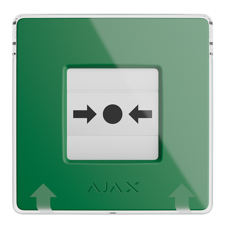 AJAX - MANUAL CALL POINT (GREEN) Ασύρματο μπουτόν επίτοιχης τοποθέτησης για χειροκίνητη αναγγελία συναγερμού και χρήση σεναρίων αυτοματισμού, σε πράσινο χρώμα.