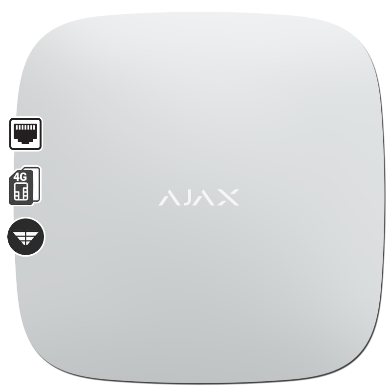 AJAX - HUB 2 (4G) WHITE Ασύρματη κεντρική μονάδα με διασύνδεση GSM/GPRS (Dual Micro SIM 2G/3G/LTE) και Ethernet.