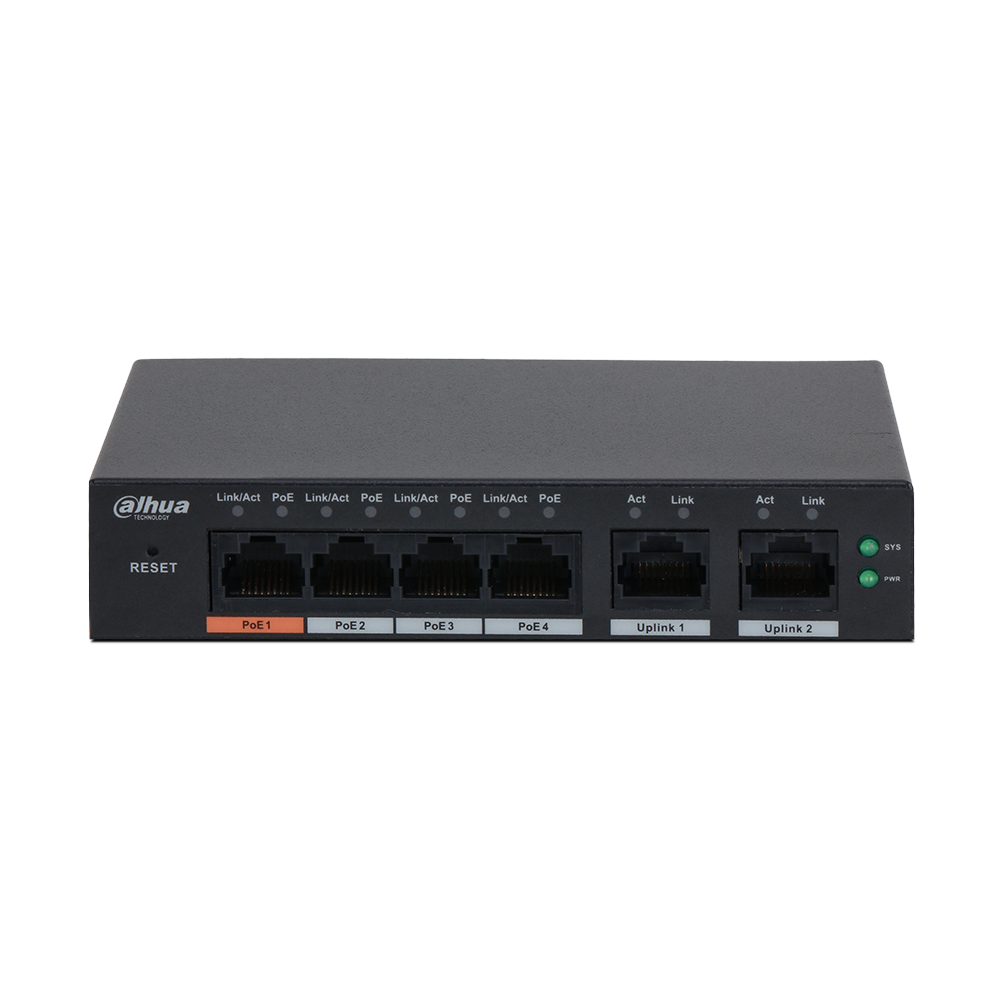 DAHUA - S4100-4ET2ET-60-C Cloud Managed switch με 4 θύρες PoE 100Μbps με 2 θύρες Uplink 100Mbps. Aπομακρυσμένη διαχείριση μέσω κινητού.