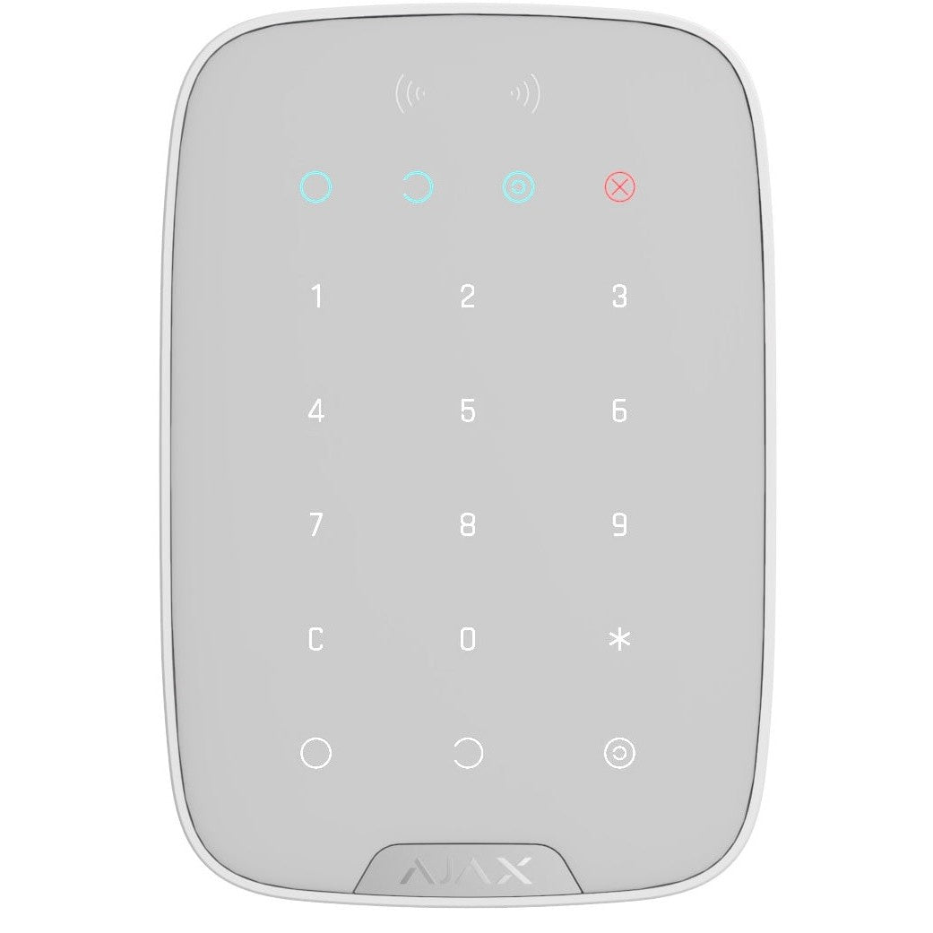 AJAX - KEYPAD PLUS WHITE Ασύρματο πληκτρολόγιο αφής με ενσωματωμένο Proximity Reader, σε λευκό χρώμα.