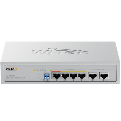 WI-TEK - WI-PS206S (V2) PoE Switch με 4 θύρες 100Mbps, με υποστήριξη 250m CCTV PoE. Τροφοδοσία 60W.