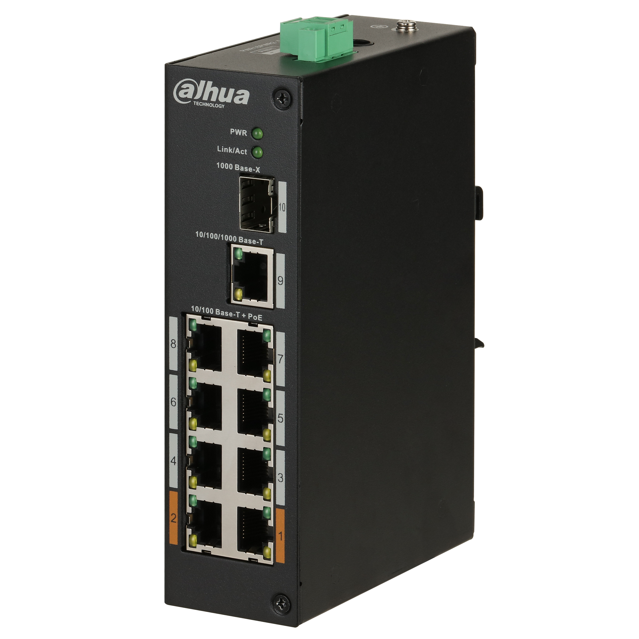 DAHUA - PFS3110-8ET-96-V2 Switch με 8 θύρες PoE, 1 θύρα uplink 1000Mbps και 1 θύρα SFP. (Unmanaged, Hardened)